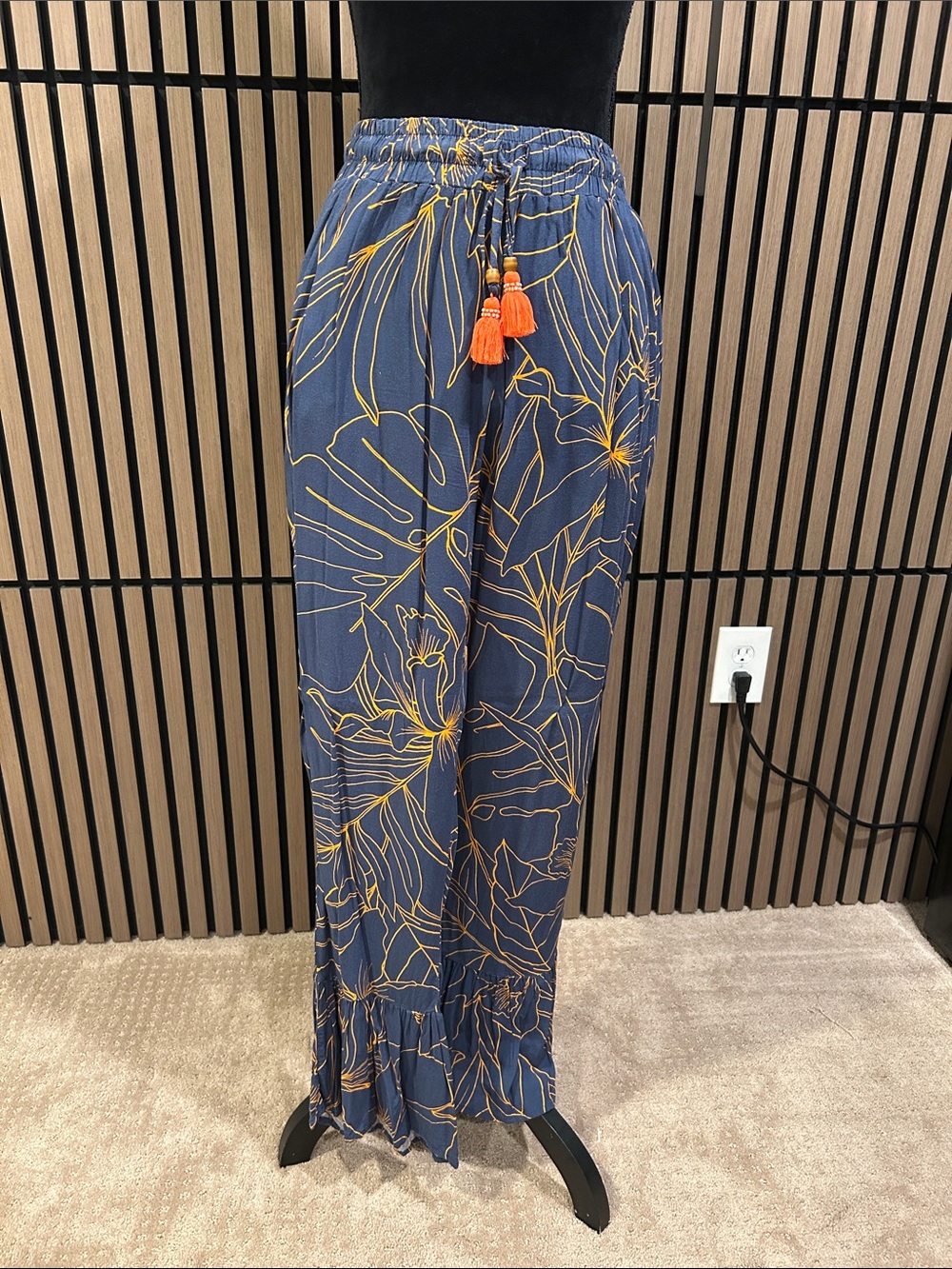 Maaji Floral Print Flare Pants with Orange Tassels